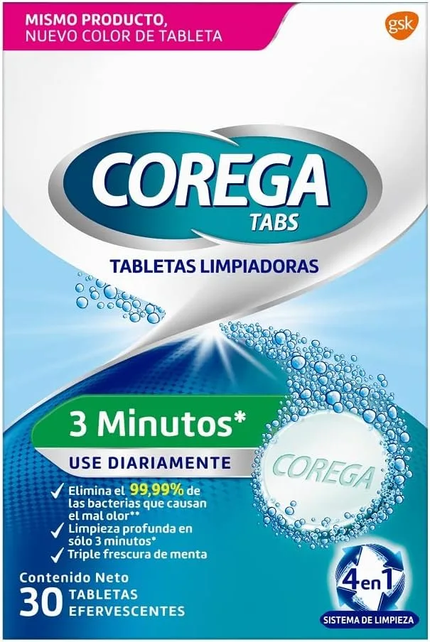 Corega Tabs Tabletas limpiadoras 3 minutos por 30 tabs